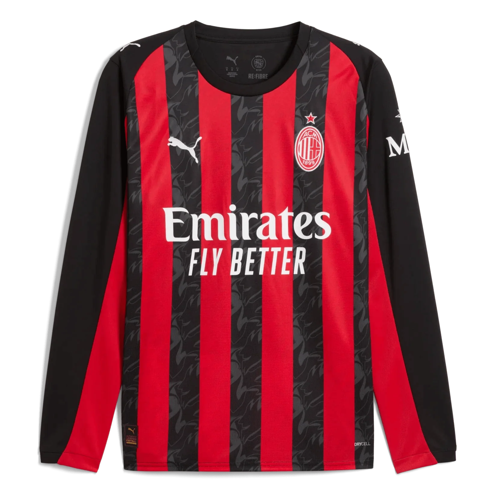 AC Milan 2025-26 Men's Stadium Home Long-Sleeve Soccer Jersey
