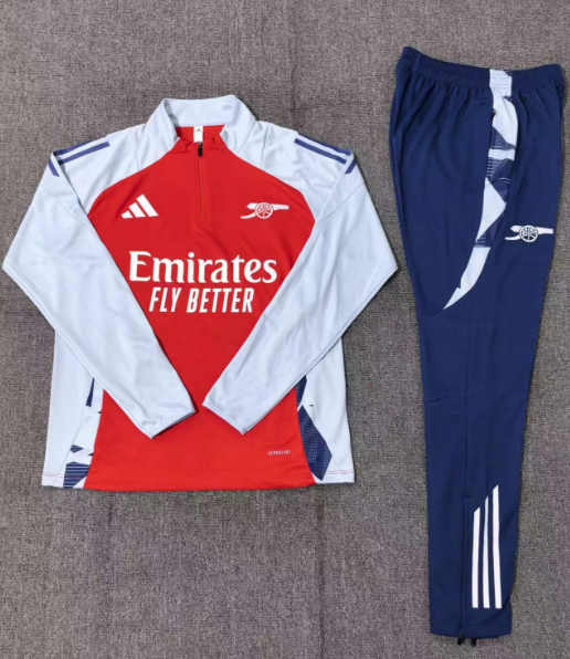 Arsenal Tracksuit 2024/25 laid flat, showing design and materials.